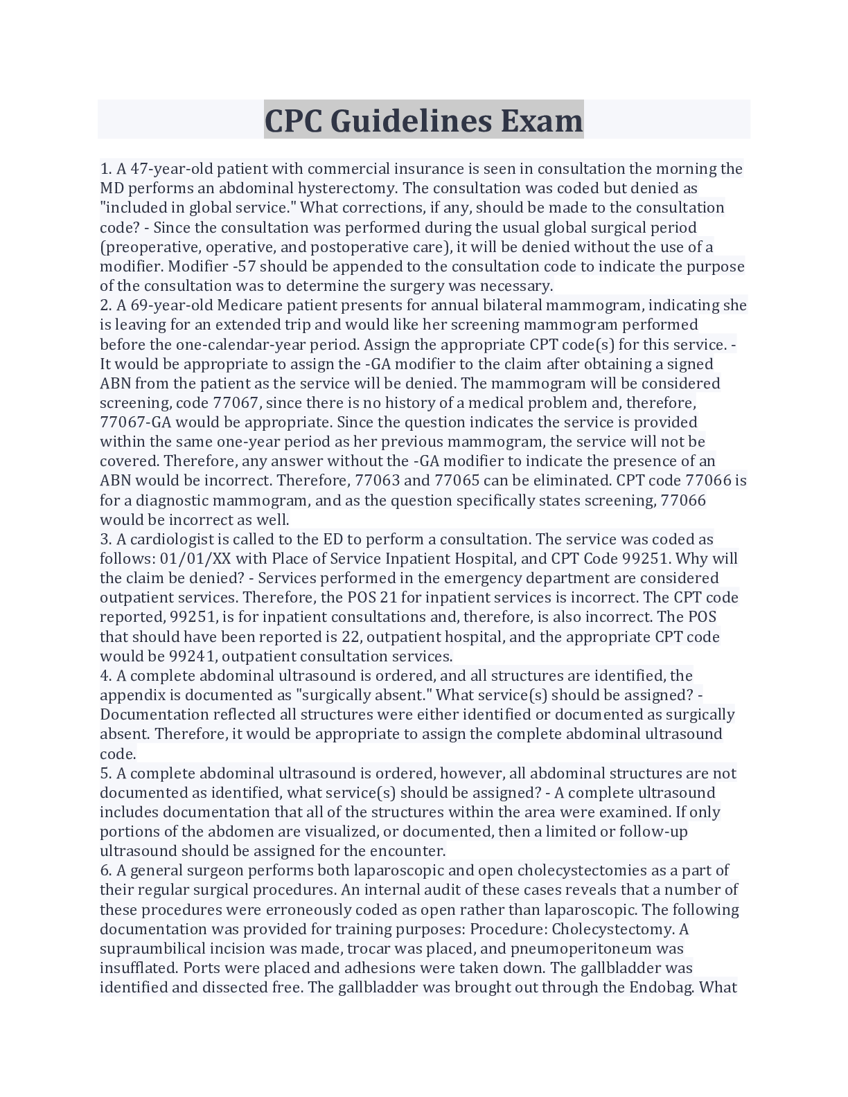 Preview image for CPC Guidelines Exam Questions And Answers